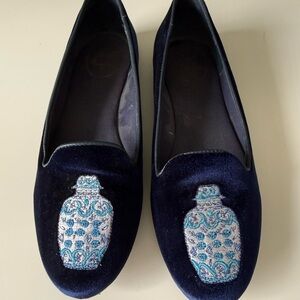 Jack Rogers Embroidered Blue Ginger Jar Navy Velvet Loafers